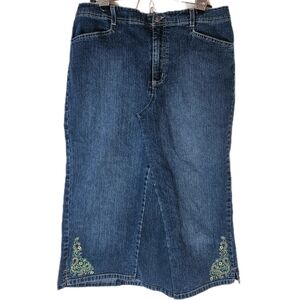 Gloria Vanderbilt Handmade Jean Midi Skirt Women's 12 Floral Embroidered 90s y2k
